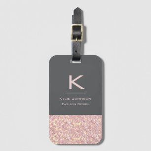 Einfach eleganter rosa Glitzer Niedlicher Mit Mono Gepäckanhänger