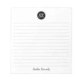 Einfach eleganter, schwarz-grauer Monogramm-Name Notizblock