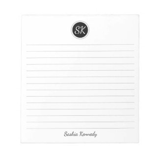 Einfach eleganter, schwarz-grauer Monogramm-Name Notizblock