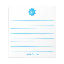 Einfach eleganter Sky Blue Lined Monogram Name Notizblock