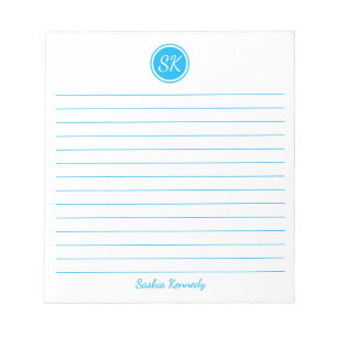 Einfach eleganter Sky Blue Lined Monogram Name Notizblock