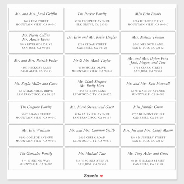 Einfach elegantes, benutzerdefiniertes Wedding Gue Aufkleber (Blatt)