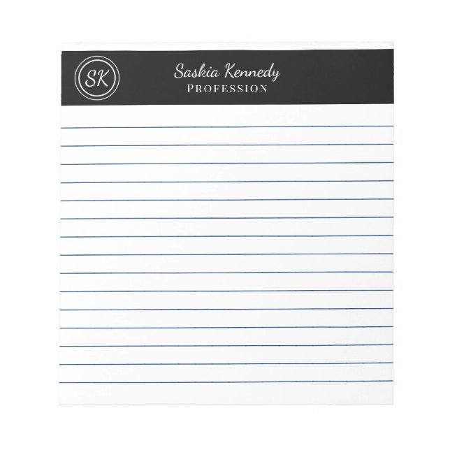 Einfach elegantes Black Lined Monogram Business Notizblock (Vorderseite)
