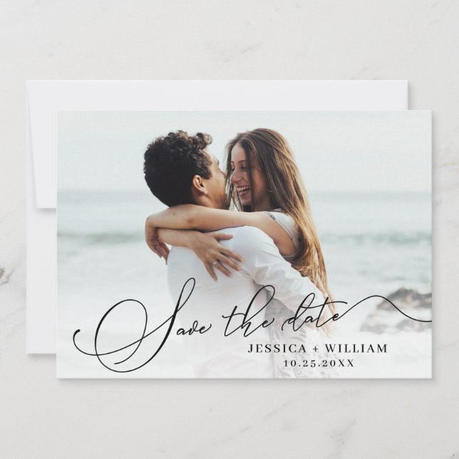 Einfach elegantes Calligraphy Wedding Foto Save The Date (Vorderseite)