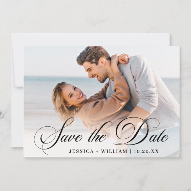 Einfach elegantes Foto Hochzeit 4 FOTO Save The Date (Vorderseite)