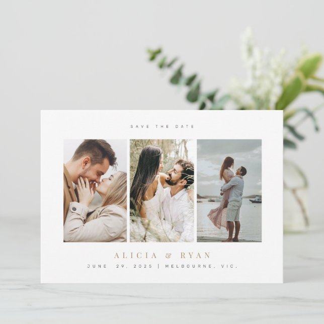 Einfach elegantes Foto Save the Date reinigen (Stehend Vorderseite)