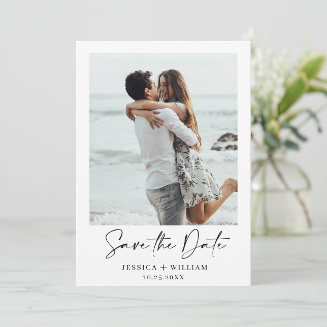 Einfach elegantes Foto Wedding Hearts Simple Moder Save The Date (Stehend Vorderseite)