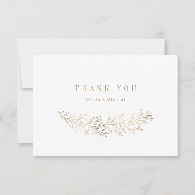 Einfach elegantes goldvergoldetes botanisches Dank Dankeskarte (Vorderseite)