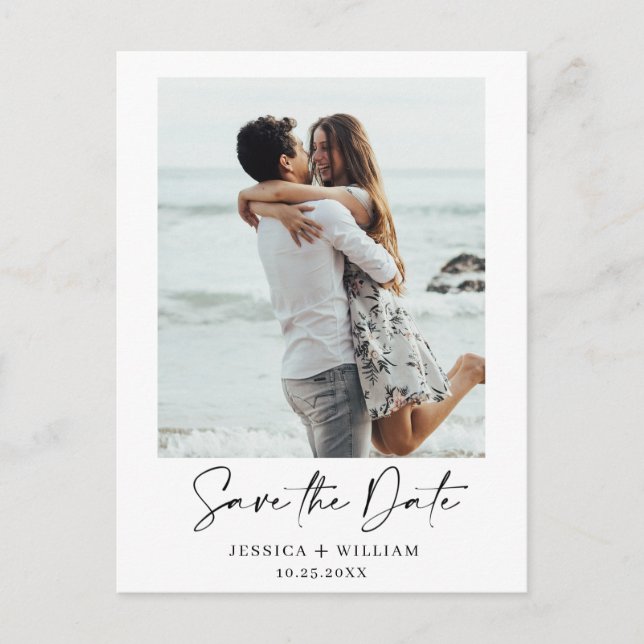 Einfach elegantes Hochzeitsimples Save the Date Fo Postkarte (Vorderseite)