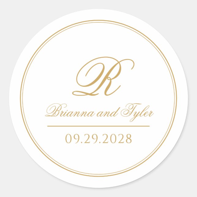 Einfach elegantes klassisches GoldWedding Monogram Runder Aufkleber (Vorderseite)