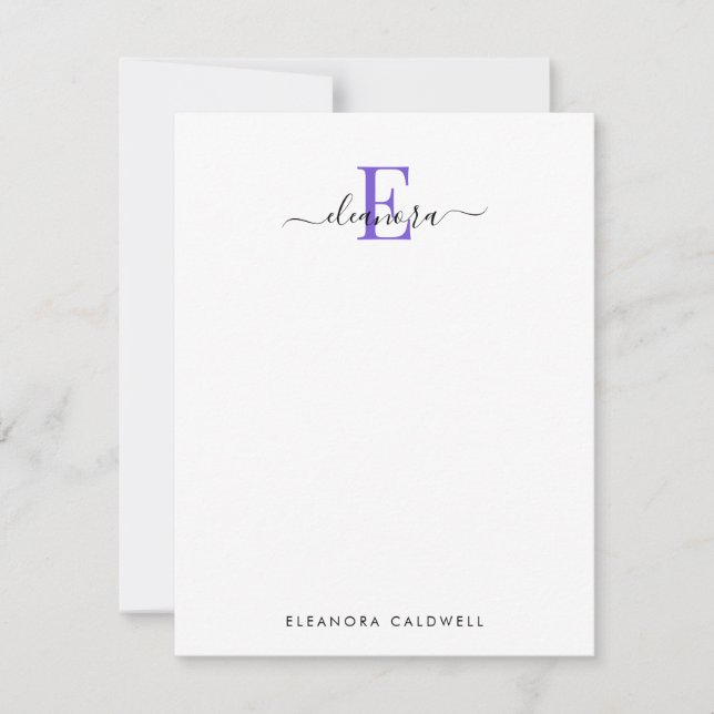 Einfach elegantes klassisches Lila Monogramm Mitteilungskarte (Vorderseite)