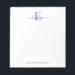 Einfach elegantes klassisches Lila Monogramm Notizblock<br><div class="desc">Dieses personalisierte Notizblock zeichnet sich durch ein elegantes klassisches Design für Ihr persönliches oder geschäftliches Monogramm aus. Ihr voller Name erscheint in eleganter Sans Serif Typografie am unteren Rand der Notenkarte. Es ist einfach, den Beispieltext durch eigene Informationen auf der Personalisierungsvorlage zu ersetzen.</div>
