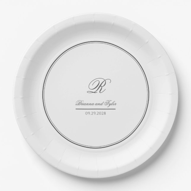 Einfach elegantes klassisches Wedding Monogramm Pappteller (Vorderseite)