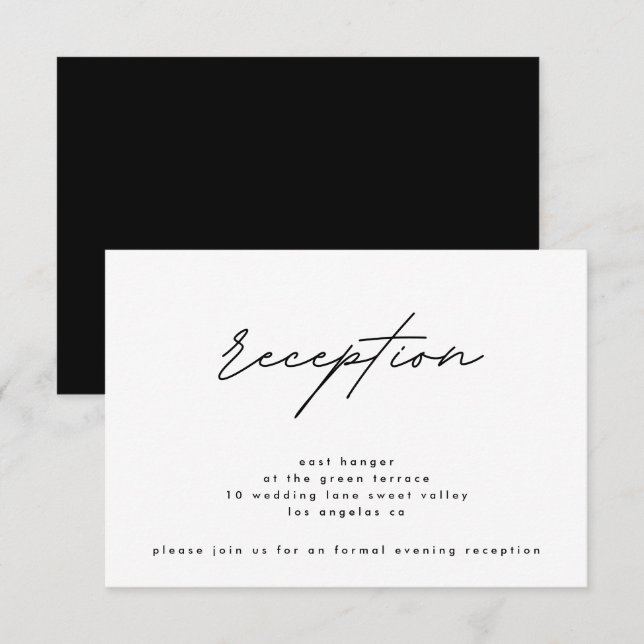 Einfach elegantes Schwarz-weißes Hochzeitsempfang Einladung (Vorne/Hinten)