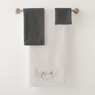 Einfach elegantes Script Monogram Taupe & Gray Badhandtuch Set