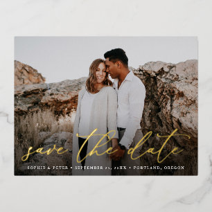 Einfach elegantes Skript-Foto Save the Date Folie Einladungspostkarte