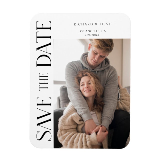 Einfach elegantes Typografie-Foto Save the Date Magnet (Vertikal)