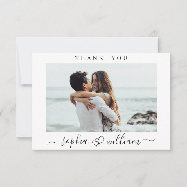 Einfach elegantes Wedding Hearts einfaches Foto Dankeskarte (Vorderseite)