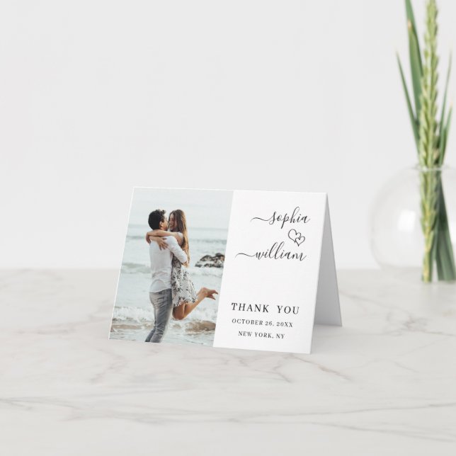 Einfach elegantes Wedding Hearts Simple 2 Foto Dankeskarte (Vorderseite)