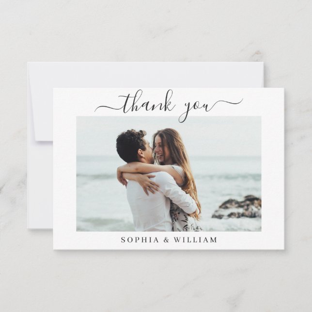 Einfach elegantes Wedding Hearts Simple 2 Foto Dankeskarte (Vorderseite)