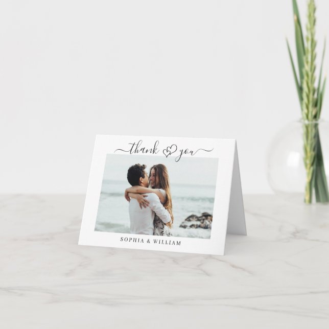 Einfach elegantes Wedding Hearts Simple 2 Foto Dankeskarte (Vorderseite)