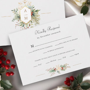 Einfach elegantes Weihnachts-Floral Monogram-UAWG RSVP Karte
