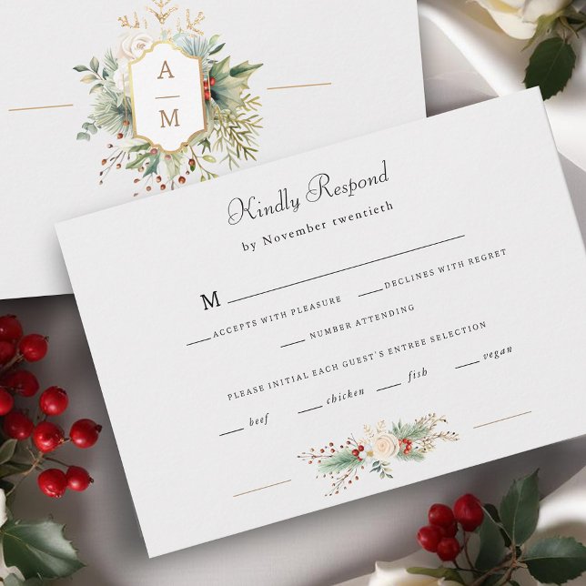 Einfach elegantes Weihnachts-Floral Monogram-UAWG RSVP Karte (Von Creator hochgeladen)