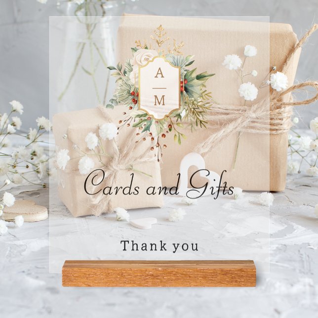 Einfach elegantes Weihnachtsblumenmonogramm Acrylschild (Von Creator hochgeladen)