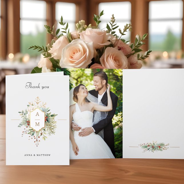 Einfach elegantes Weihnachtsblumenmonogramm Dankeskarte (Von Creator hochgeladen)