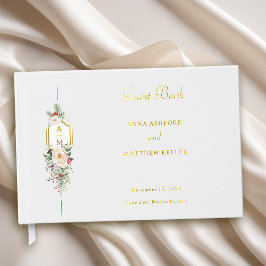 Einfach elegantes Weihnachtsblumenmonogramm Gästebuch