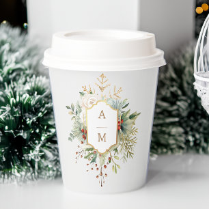 Einfach elegantes Weihnachtsblumenmonogramm Pappbecher
