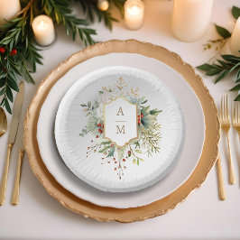 Einfach elegantes Weihnachtsblumenmonogramm Pappteller