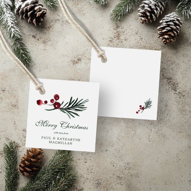 Einfach Elegantes Weihnachtswasser Botanisch Geschenkanhänger (Simple Elegant Christmas Watercolor Botanical Favor Tags)