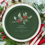 Einfach Elegantes Weihnachtswasser Botanisch Pappteller<br><div class="desc">Einfache Botanische Klassische Teller mit eleganten Watercolor- in elegantem Stil bieten eine wunderschöne Aquarelldarstellung der saisonalen Vegetation und der heiligen Beeren.</div>
