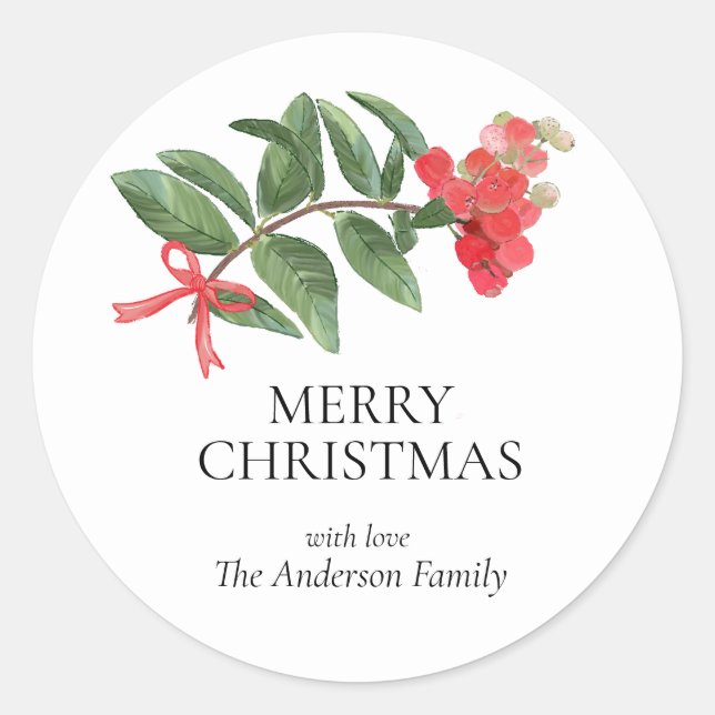 Einfach Elegantes Weihnachtswasser Botanisch Runder Aufkleber (Vorderseite)