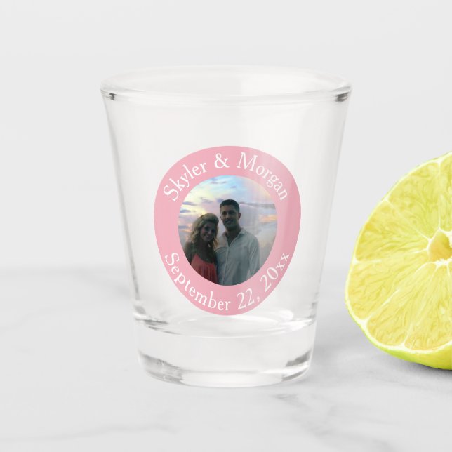 Einfach erröten rosa rundes Hochzeits-Foto Schnapsglas (Vorderseite)