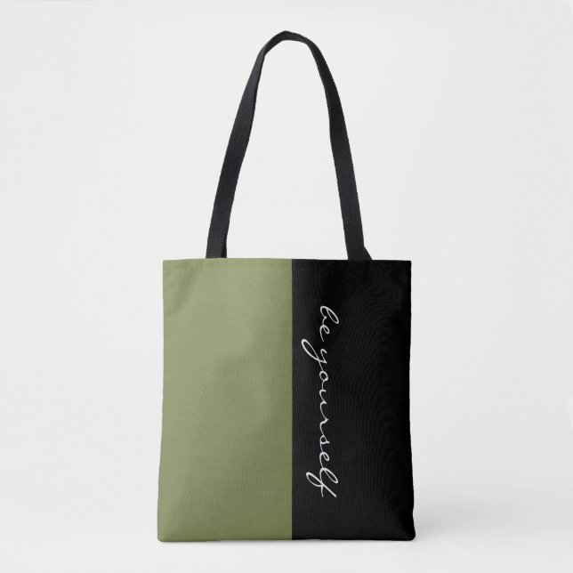 Einfach Farben OLIVE GRÜNE & Text Tasche (Vorderseite)