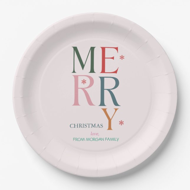 Einfach farbenfroh, froh Weihnachten Pink Pappteller (Vorderseite)