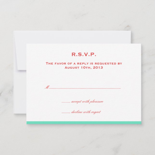Einfach farbige Grenze rot aquamarine Hochzeitsrsv RSVP Karte (Vorderseite)