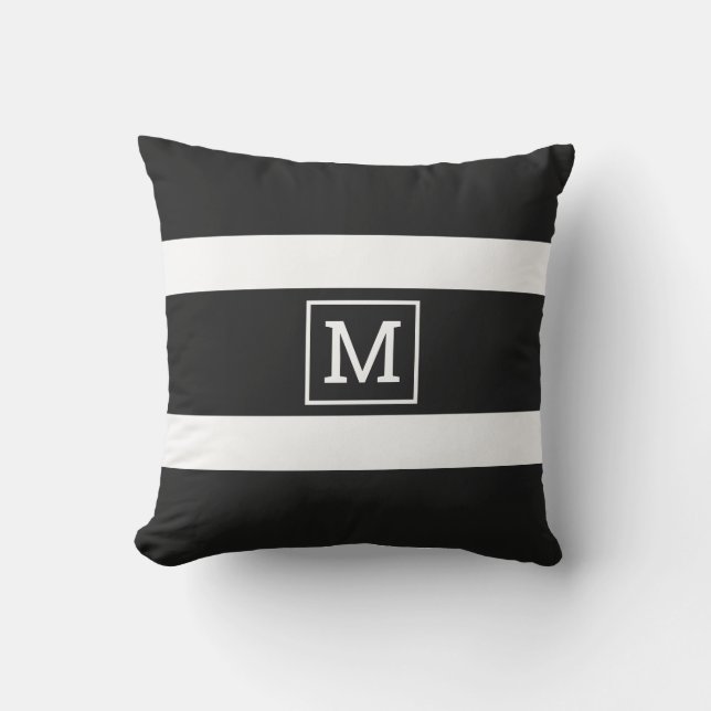 Einfach fett-Schwarz-Weiß-Streifen-Monogramm Kissen (Vorderseite)