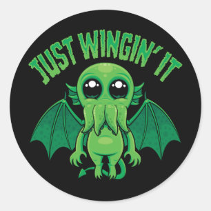 Einfach Flügel Aus Süße Kawaii Cthulhu Runder Aufkleber