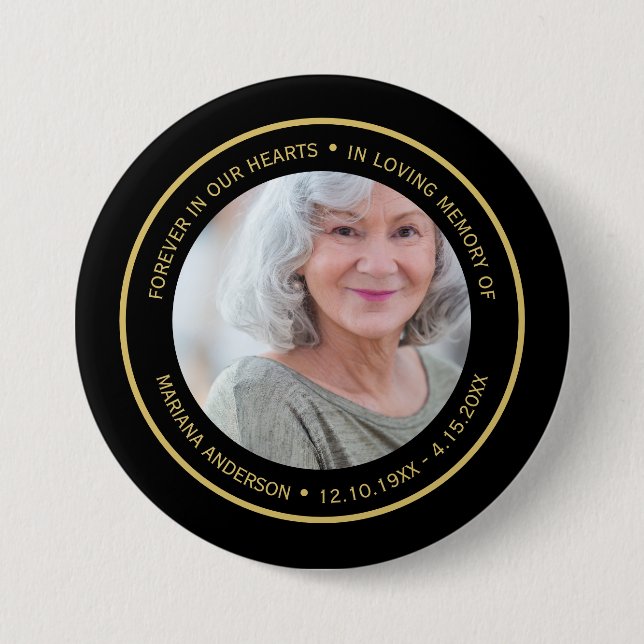 Einfach Forever in Our Hearts Schwarz & Gold Geden Button (Vorderseite)