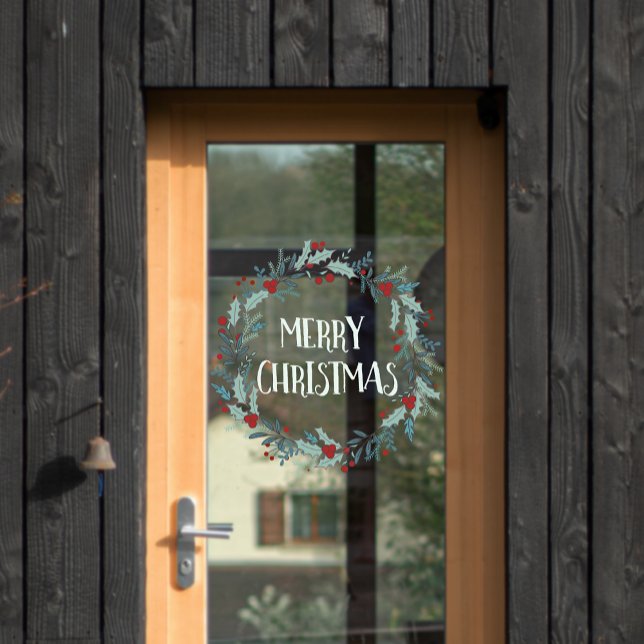 Einfach frohe Weihnachts-Blume Wreath Shop Fensteraufkleber (Simple Merry Christmas Flower Wreath Shop Window Cling)