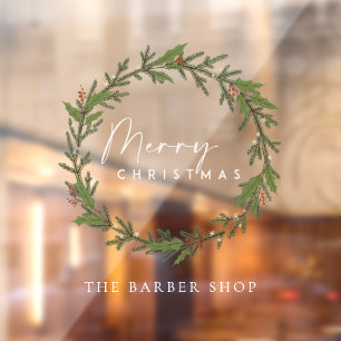 Einfach frohe Weihnachts-Pine Berries Grüner Kran Fensteraufkleber