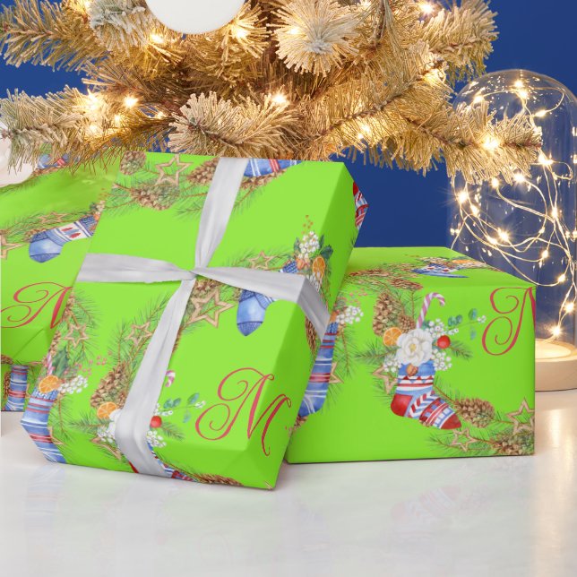 Einfach frohe Weihnachts-Wreath Red Green Letter Geschenkpapier (Feiertage)