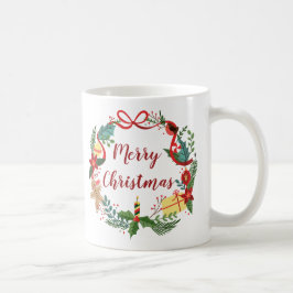 Einfach froher Weihnachtskranz | Klassische, weiße Kaffeetasse