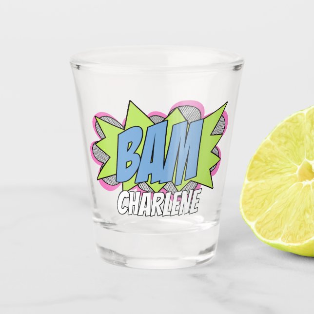 Einfach Funny Modern Trendy Comic BAM! Prost Schnapsglas (Vorderseite)