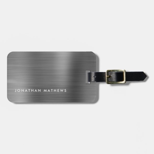 Einfach gebürstetes metallisches Silber Grau Gepäckanhänger (Vorderseite horizontal)