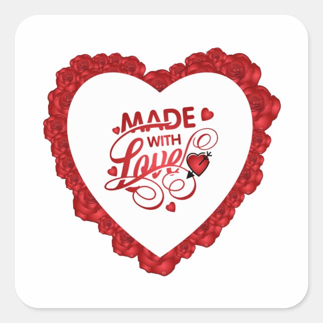 Einfach gemacht mit Liebe Angebot Valentine | Aufk Quadratischer Aufkleber (Vorderseite)