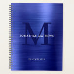 Einfach gepinseltes Metallic Classic Monogramm Planer<br><div class="desc">Einfach gebürsteter Metallic Blue Classic Monogram-Planer</div>